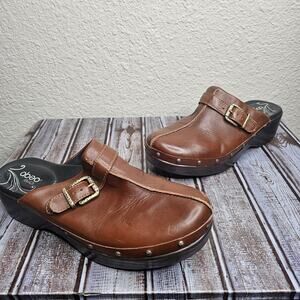 Abeo b.i.o. brown Fay nonslip slip on nursing clogs buckle leather size 9